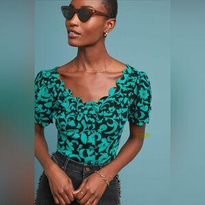 Anthropologie Maeve Floral Green and Black Women's Top - 4
